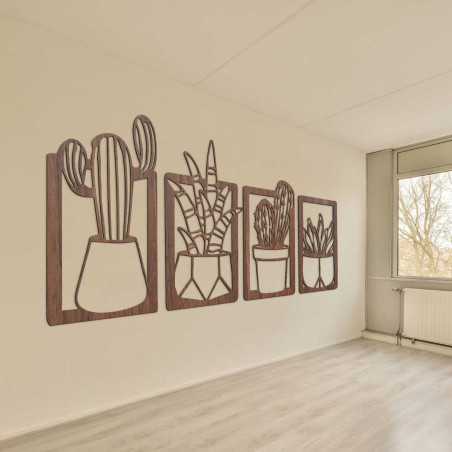 Rustic wooden decoration with subtle houseplant motifs