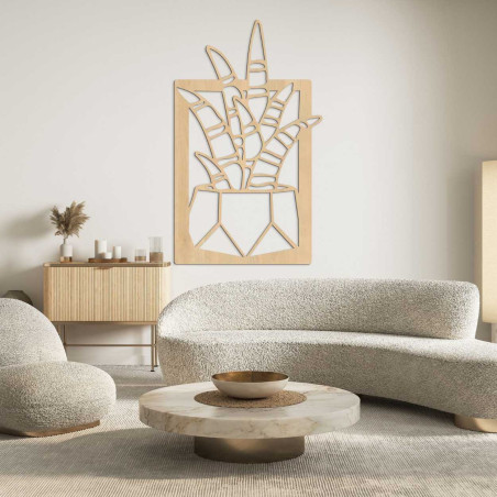 Rustic wooden decoration with subtle houseplant motifs