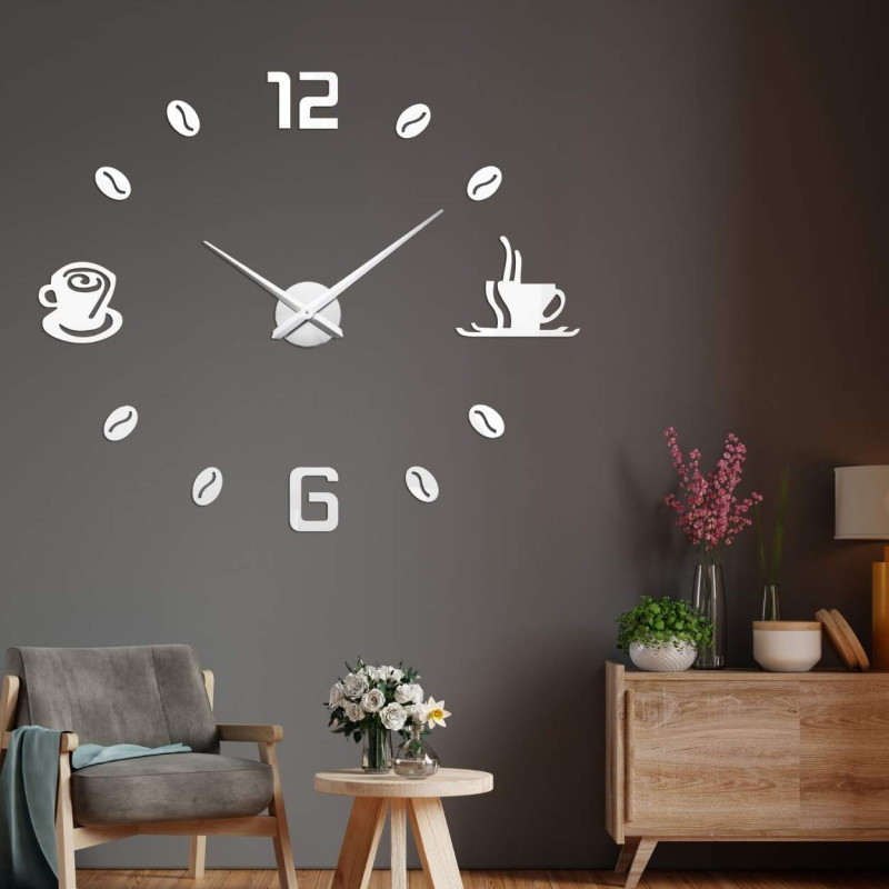 3D adhesive wall clock with bold numbers without frame