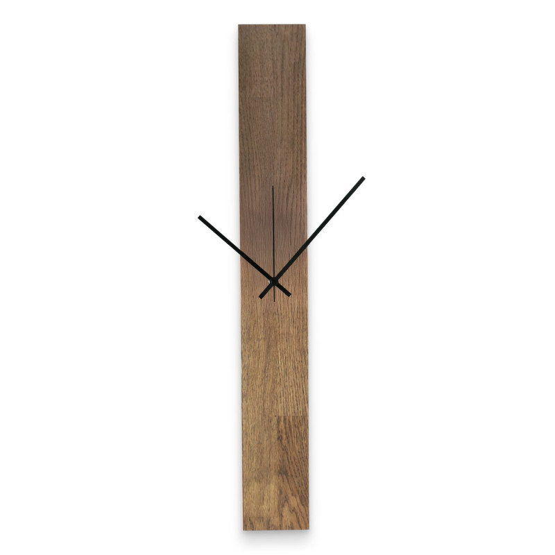 Black wooden wall clock TERA with carved numerals.