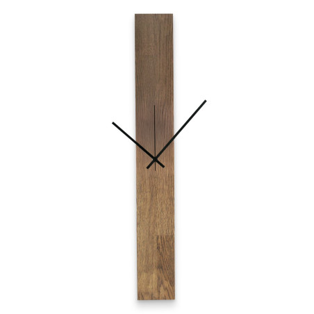 Black wooden wall clock TERA with carved numerals.