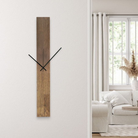 Oak wall clock painted black with Arabic numerals.