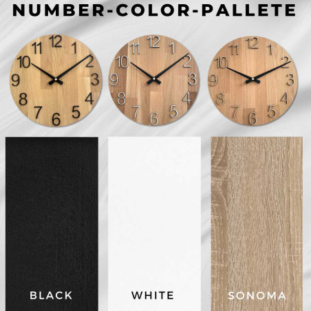 Round clock with a decorative cutout in the center and a delicate wood pattern. Round clock with a decorative cutout in the center and a delicate wood pattern.