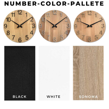 Round clock with a decorative cutout in the center and a delicate wood pattern.