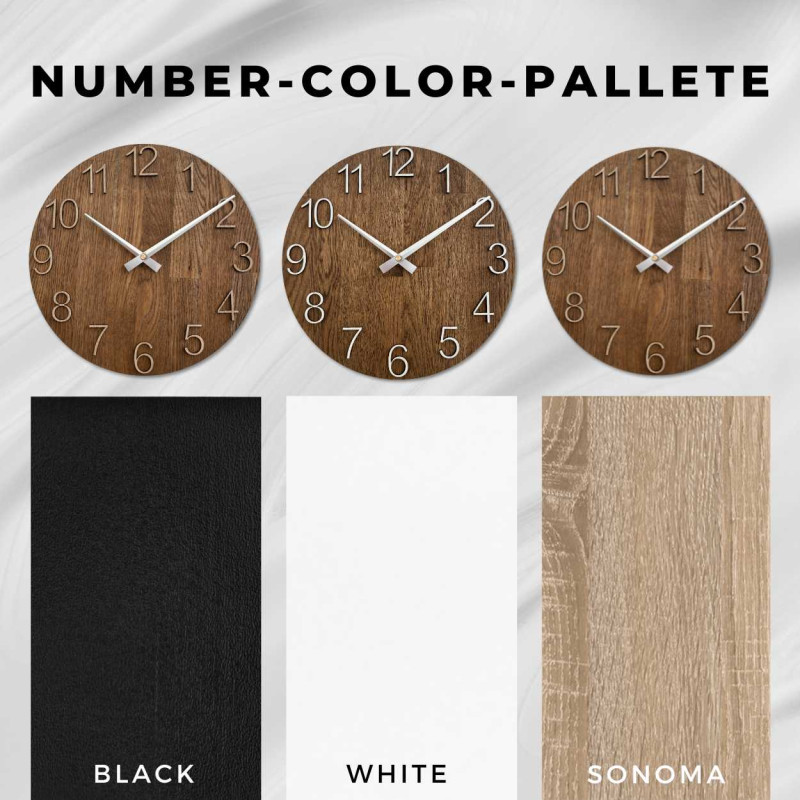 Carved wooden clock with a simple dial and minimalist design.