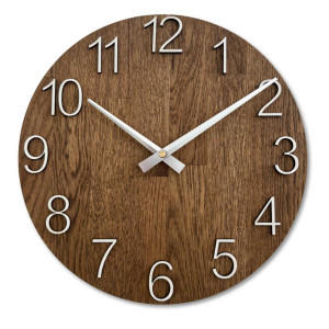 A shot of a clock face made of wood with a clean and simple look. 2