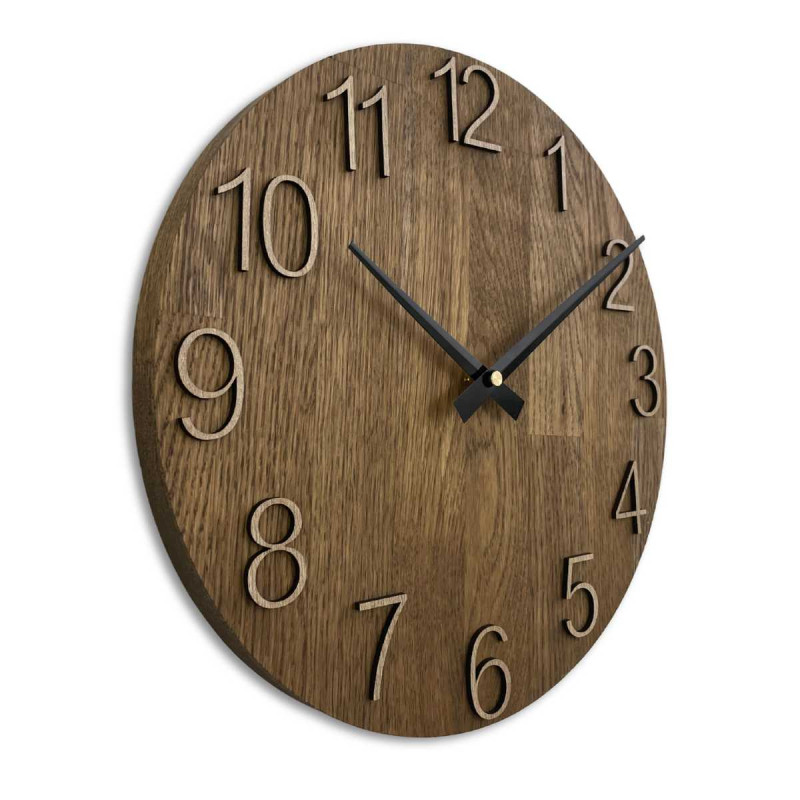 A close-up of a wooden dial with a subtle cutout in a natural style.