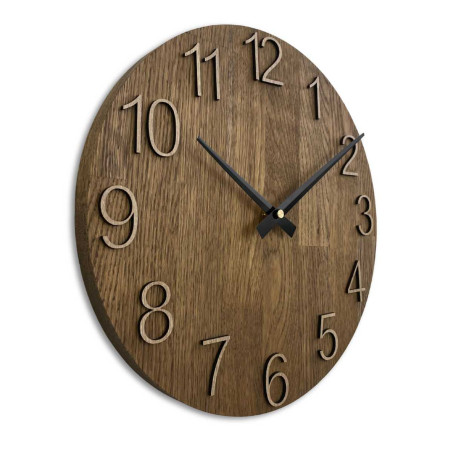 A close-up of a wooden dial with a subtle cutout in a natural style.