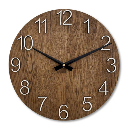 Natural wooden clock with a simple design and thin hands.