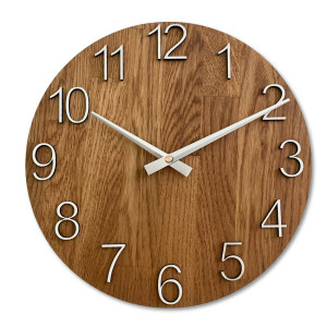 Clock made of solid wood with engraved numbers and a natural pattern. 2
