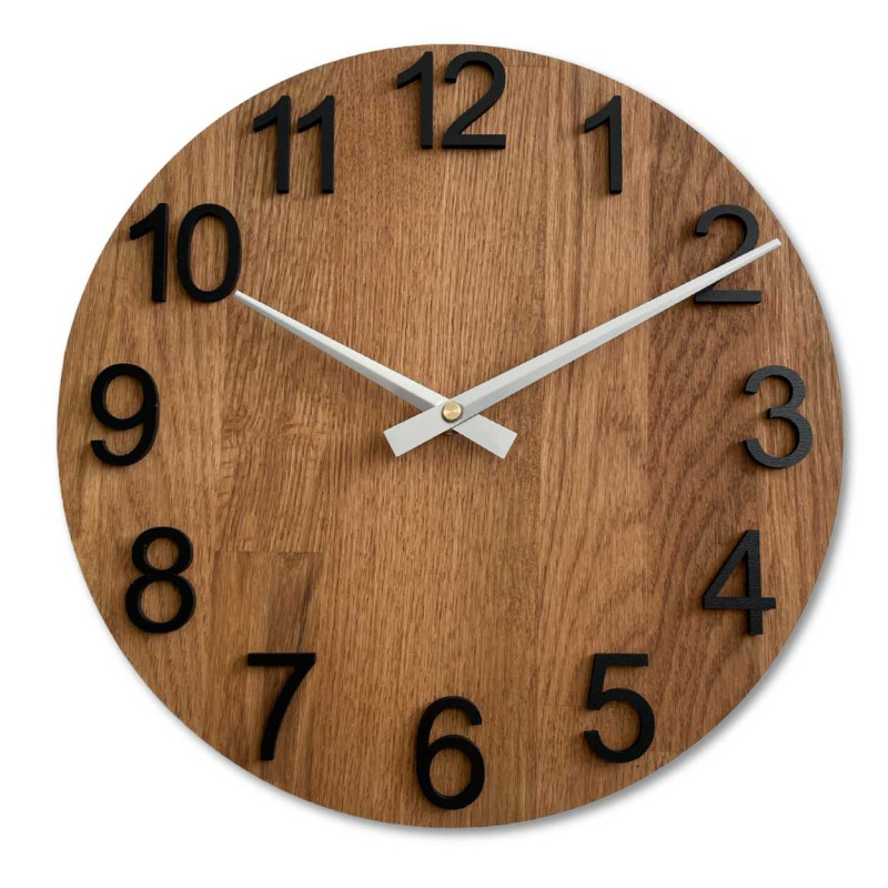 Wooden wall clock with visible material structure and smooth surface.