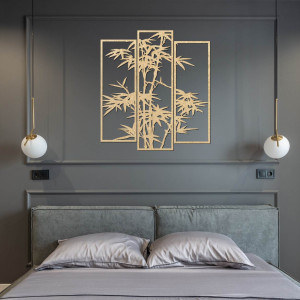 Three-piece metal painting with a bamboo motif - modern wall decoration for the interior