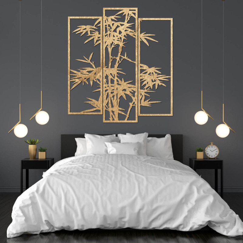 Black three-piece metal painting with bamboo - a stylish addition to your living room or office