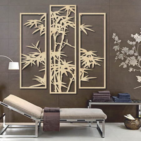 Three-piece metal wall painting - bamboo silhouette in a modern design