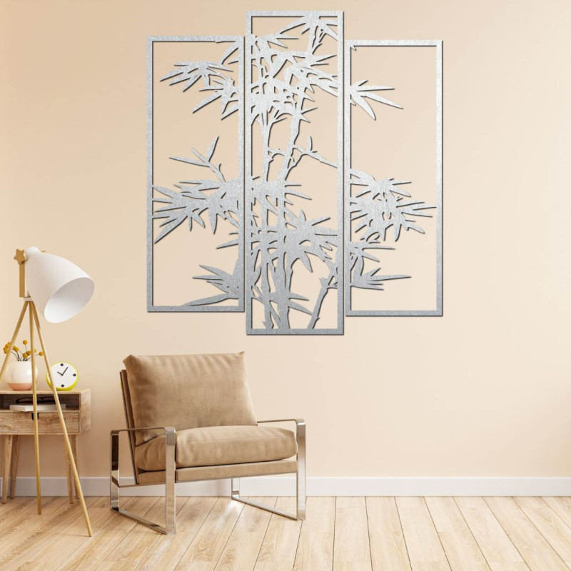 Metal wall painting with bamboo motif - luxurious three-piece decoration