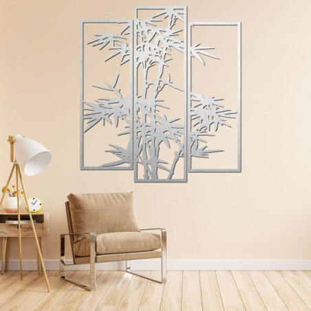 Metal wall painting with bamboo motif - luxurious three-piece decoration