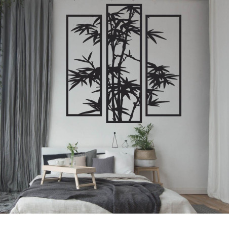 Black three-piece metal painting with bamboo - a stylish addition to your living room or office