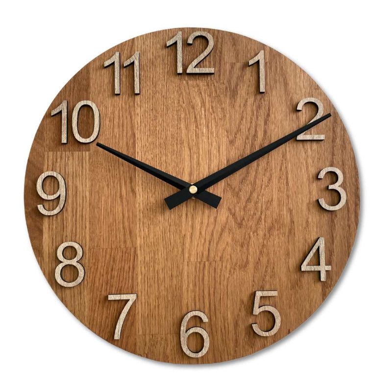Round clock with bold numbers for easy reading of the time