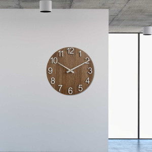 Wooden wall clock with round shape and silver hands 2