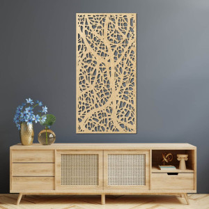 Wooden carved picture with a floral motif for the wall, decoration for the living room and interior.