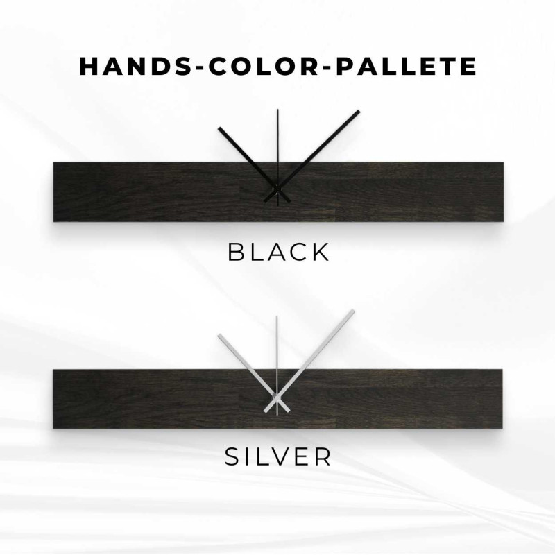 Wooden wall clock with a narrow rectangular shape and black hands