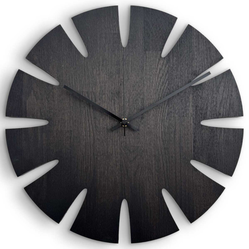 Wooden kitchen clock in a modern style with a simple and easy-to-read dial.