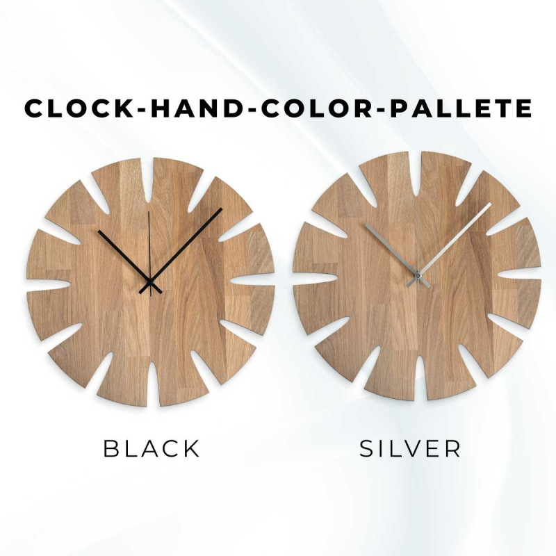 Wooden clock with an elegant design suitable for the kitchen or dining room.