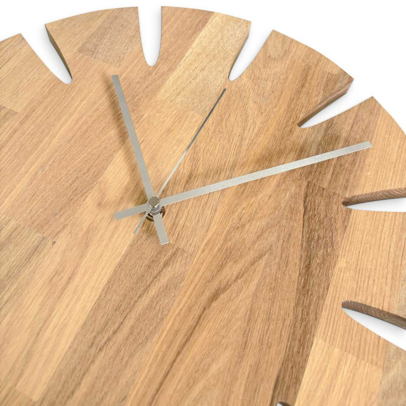 Wooden clock with an original look designed for natural-style interiors.