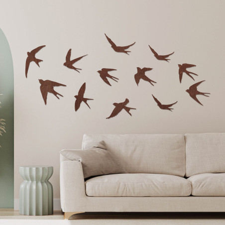 Swallow Wall Decor, Wooden Flying Birds, Nature-Inspired Art (Set of 12) - FLOCK