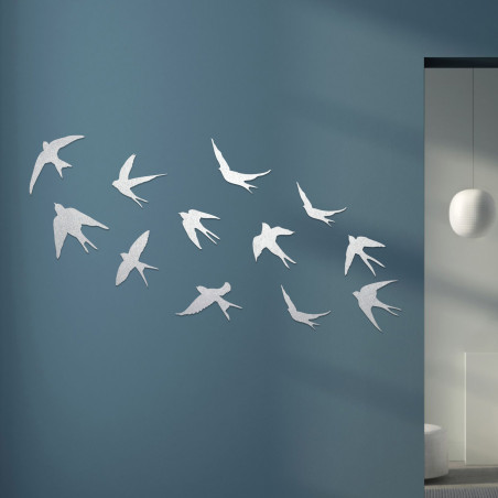 Swallow Wall Decor, Wooden Flying Birds, Nature-Inspired Art (Set of 12) - FLOCK