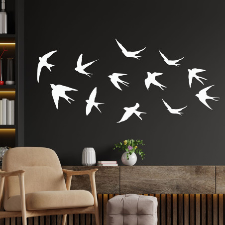 Swallow Wall Decor, Wooden Flying Birds, Nature-Inspired Art (Set of 12) - FLOCK