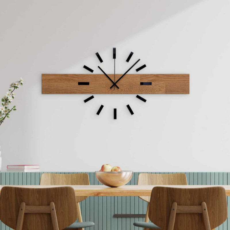 Modern wooden wall clock with an elegant design for the living room.