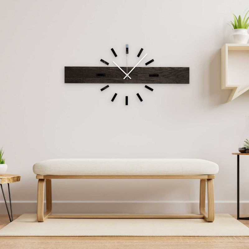 Large wooden clock with a modern design for everyday use.