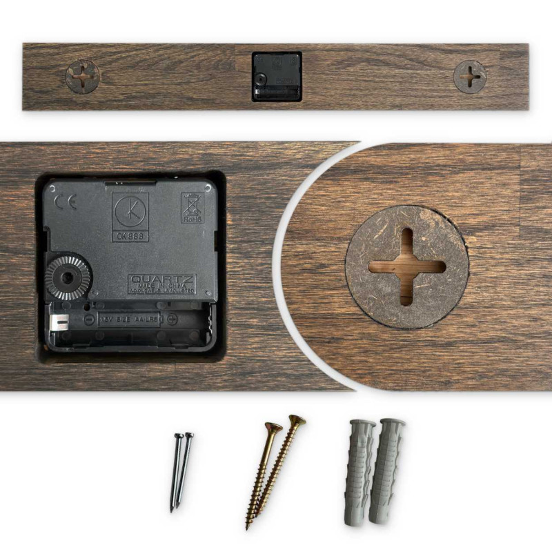 Elegant wall clock made of dark solid oak wood...