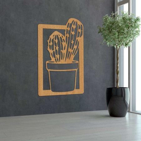Carved wooden picture with a cactus motif, suitable for the living room or kitchen.