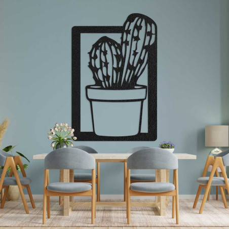 Luxurious wooden wall panel with a minimalist cactus pattern.