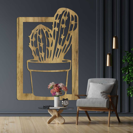 Wooden wall painting with an original natural cactus motif.
