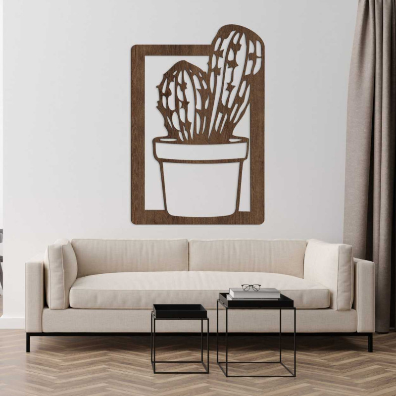 Modern wooden wall decoration with an elegant cactus design.