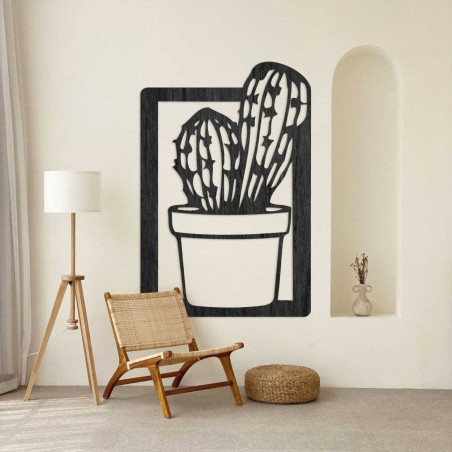 Elegant wooden wall art with a minimalist cactus design.