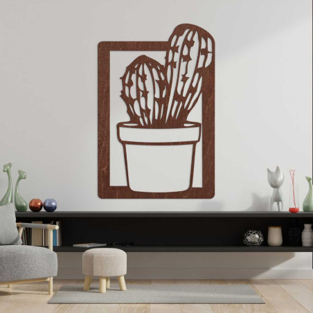 Luxurious wooden wall decoration with a detailed carved cactus motif.