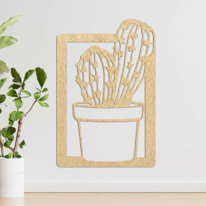 Modern wall decoration for the living room with a wooden frame and a natural cactus motif. 2