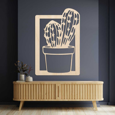 Minimalist wooden wall decoration with a plant motif in an elegant frame.