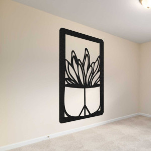 Large wooden wall decoration with a natural cactus motif