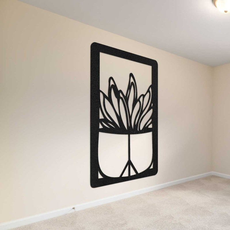 Large wooden wall decoration with a natural cactus motif