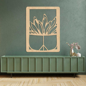 Large wooden wall decoration with a natural cactus motif 2