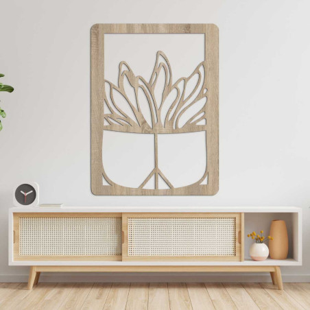 Kitchen wall art made of wood with detailed cactus carving