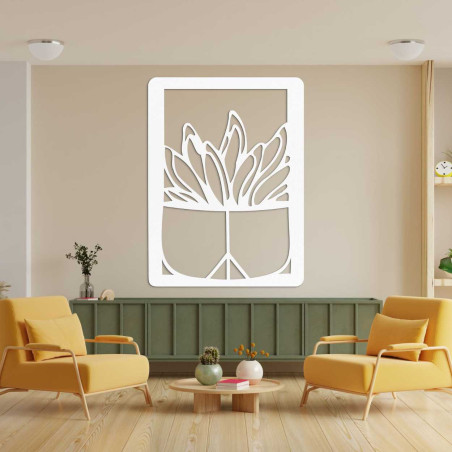 Stylish large wooden picture with a cactus motif for the interior