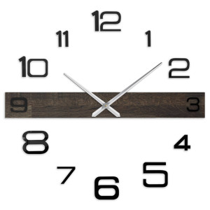 Stylish wooden clock for the living room with distinctive numbers and elegant hands.