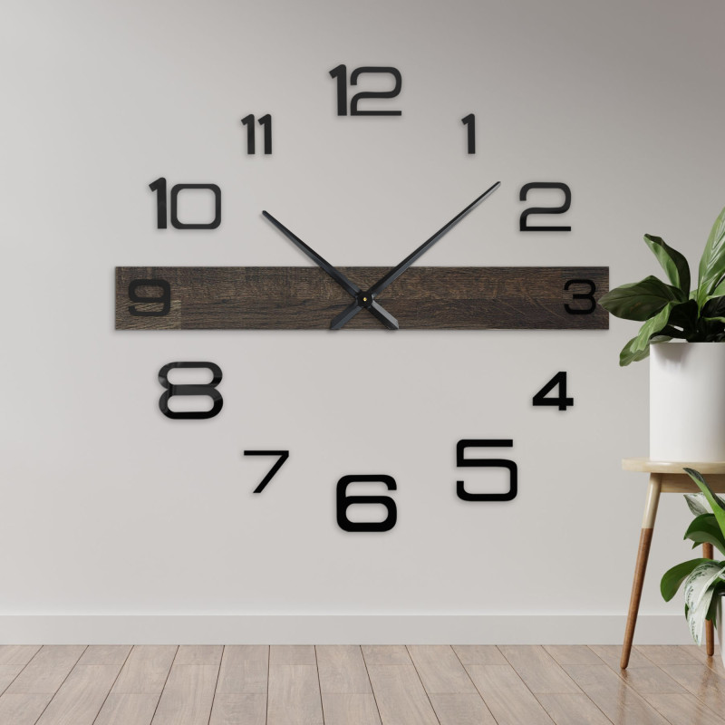 Large wooden wall clock suitable for a kitchen or living room with a modern style.