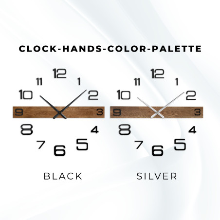 Designer wooden wall clock with dark hands and separate, large numbers.